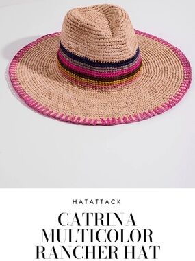 Hat Attack Catrina Raffia Rancher Hat Multicolor Wide Brim Boho